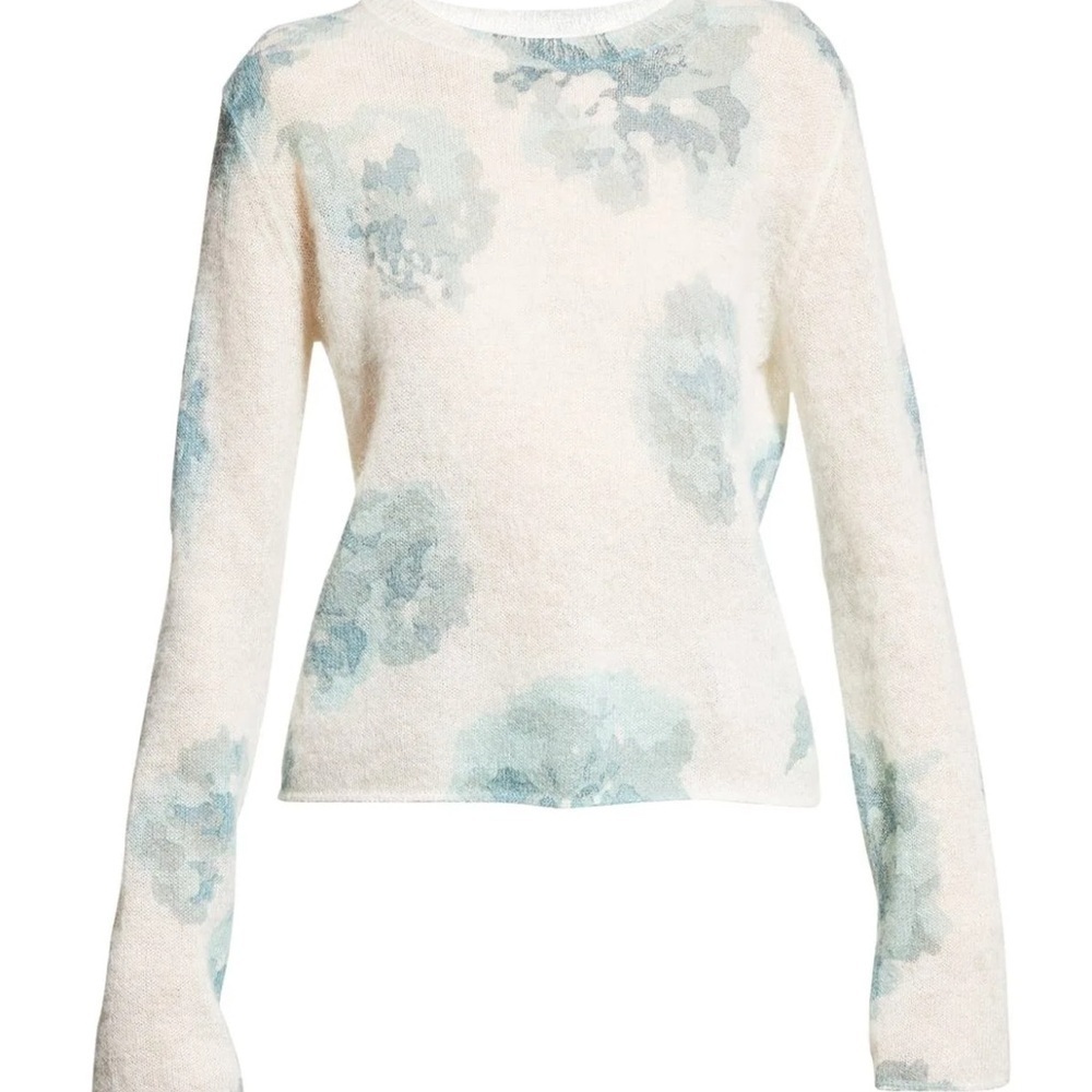 Vince Dahlia Alpaca & Mohair Floral Print Sweater in Cream and Blue - Picture 5 of 9